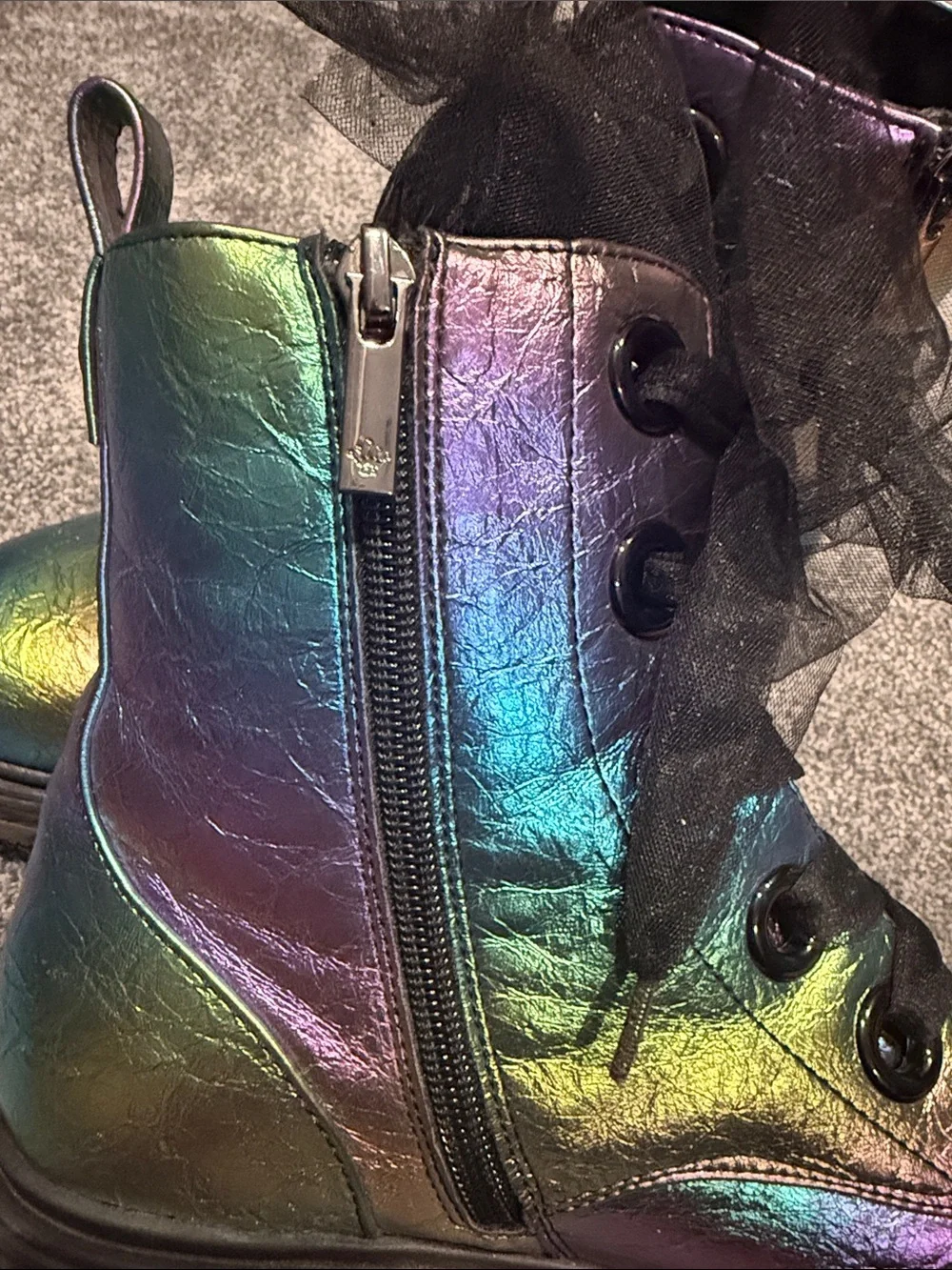 Nina Kids Chassy Metallic Iridescent Combat Boots Girls Size 6